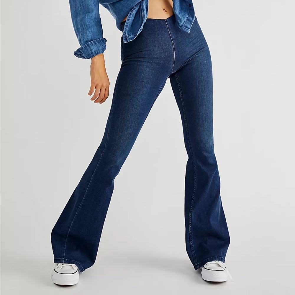 Free People Penny Pull On Dark Blue Flare Jeans